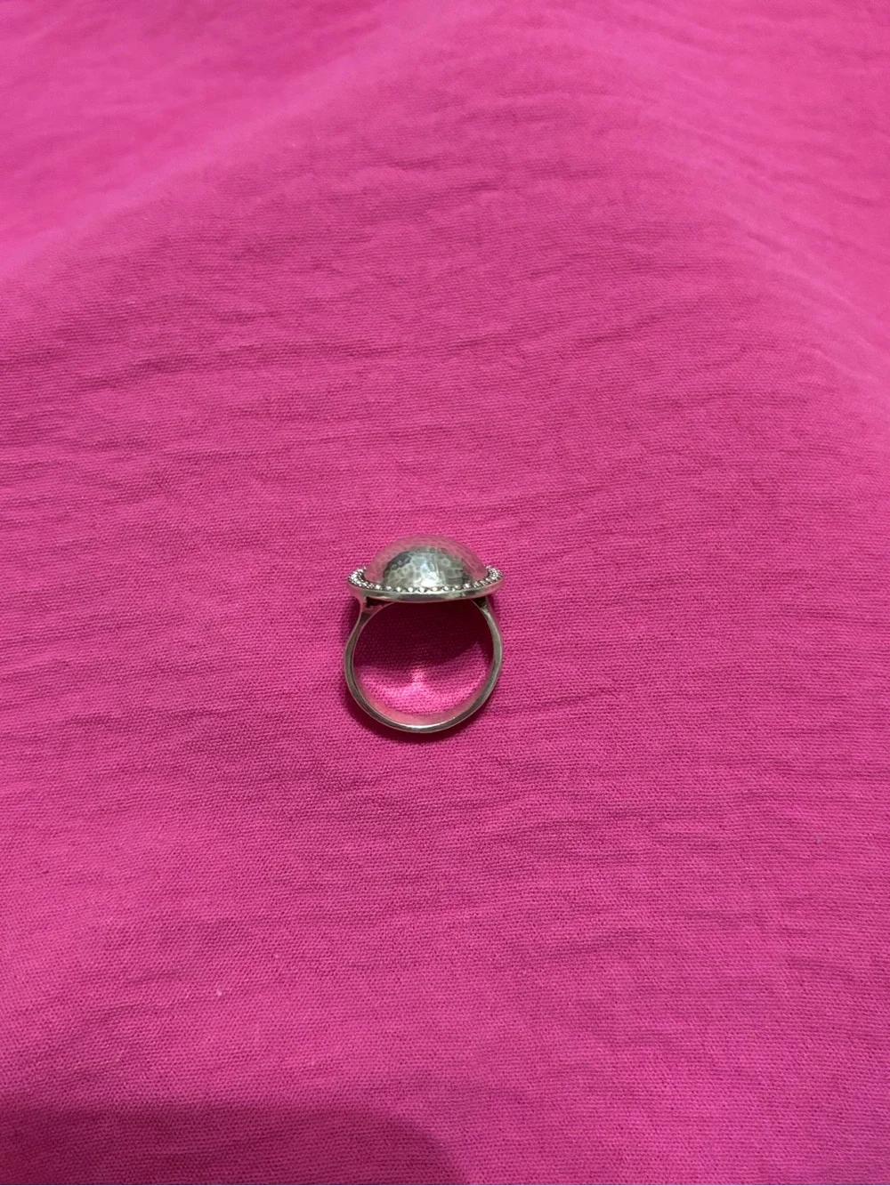 BRIGHTONS- Meridian Silver and crystal Hammered ring. Size 7 great condition.